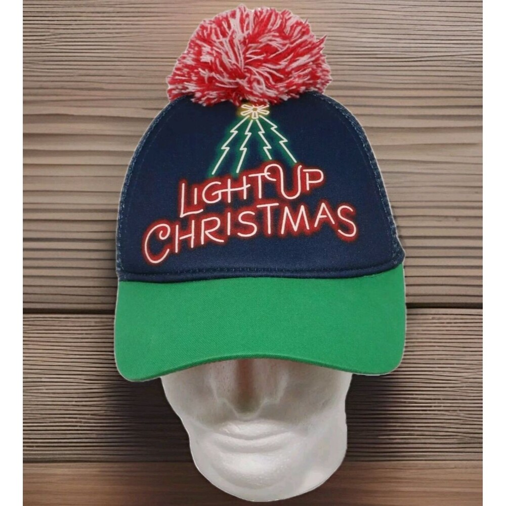 Walmart Light Up Christmas Hat Adult Snapback Pom Baseball Cap Employee Worker
